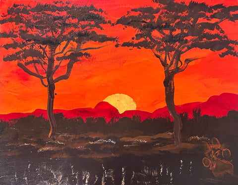 RED HILLS SUNSET 14X18 CANVAS BOARD ORIGINAL