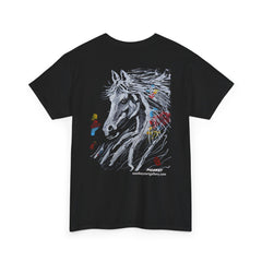 Fancy Horse Art Black T-Shirt – Unisex Heavy Cotton Tee with Monkey’s Painting, Unique Graphic Shirt, Animal Lover Gift, Artistic Casual Wear, Monkey Artwork
