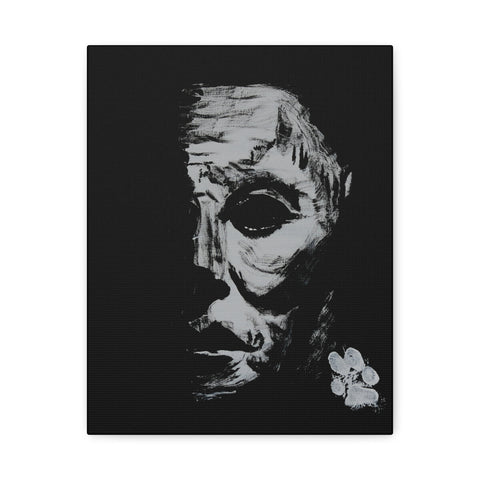 11X14 HALLOWEEN CANVAS REPLICA Michael Myers, Halloween art, horror painting, Monkey the painting dog, spooky wall decor, Halloween canvas, movie-inspired art, scary home decor, limited replica, horror collectible.