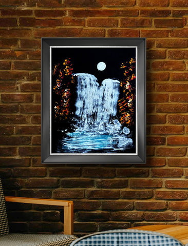 MIDNIGHT WATER FALL 8X10 ORIGINAL CANVAS BOARD