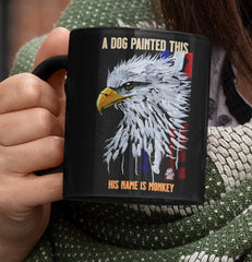 Bald Eagle Art Mug – Black Ceramic Coffee Cup with Monkey’s Painting & Portrait, Artistic Animal Mug, Unique Drinkware, Pet Lover Gift, Colorful Kitchen Decor, Monkey Artwork