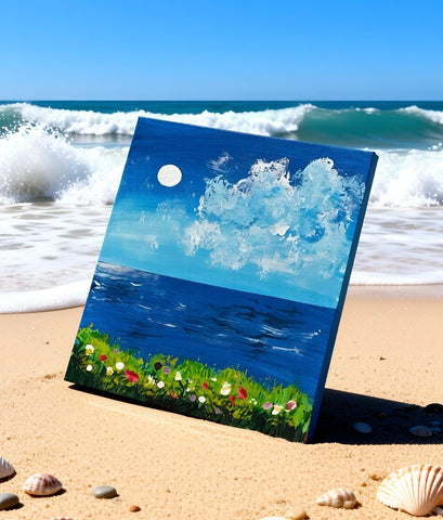 MONKEYS COASTAL CLOUDS 8X10 ORIGINAL CANVAS BOARD