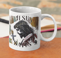 Jesus the King Art Mug – Ceramic Coffee Cup with Monkey’s Painting & Portrait, Faith Inspired Drinkware, Christian Gift, Artistic Kitchen Decor, Monkey Artwork