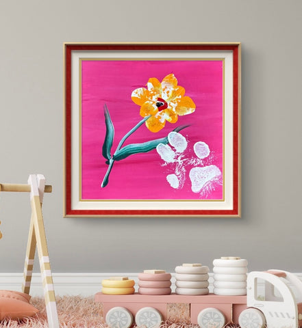 YELLOW FLOWER ON PINK 6X6 CANVAS ORIGINAL